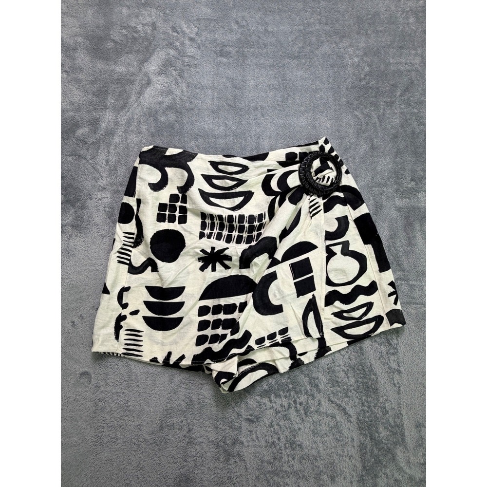 Zara Abstract Wrap Mini Skort Linen Blend Italian European Summer Vacation L - Picture 2 of 8
